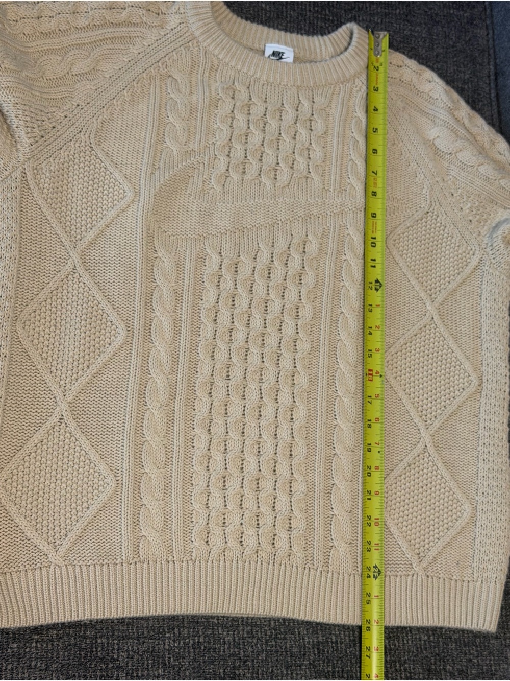 Nike Men's Cable Knit Crewneck Sweater Oatmeal Beige M Wool Blend - Picture 8 of 11